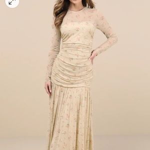 Easy Delight Beige Floral Drop Waist Maxi Dress